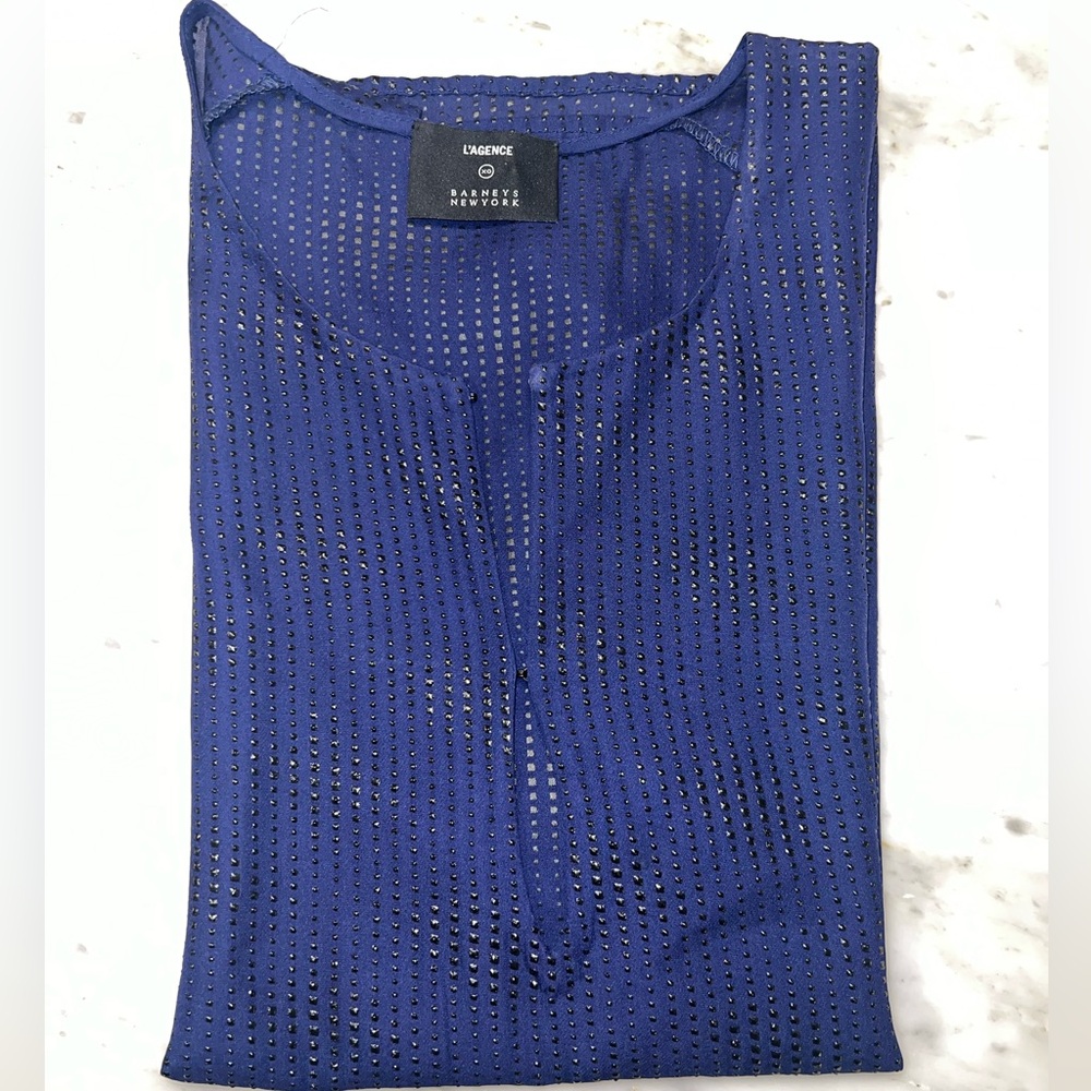 L'AGENCE Navy Sheer Blouse